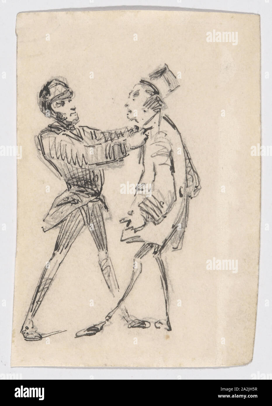 Polizisten und Bürger, 1855, James McNeill Whistler, American, 1834-1903, Usa, Feder und schwarzer Tinte über Graphit auf Creme webte Papier, 82 x 56 mm Stockfoto