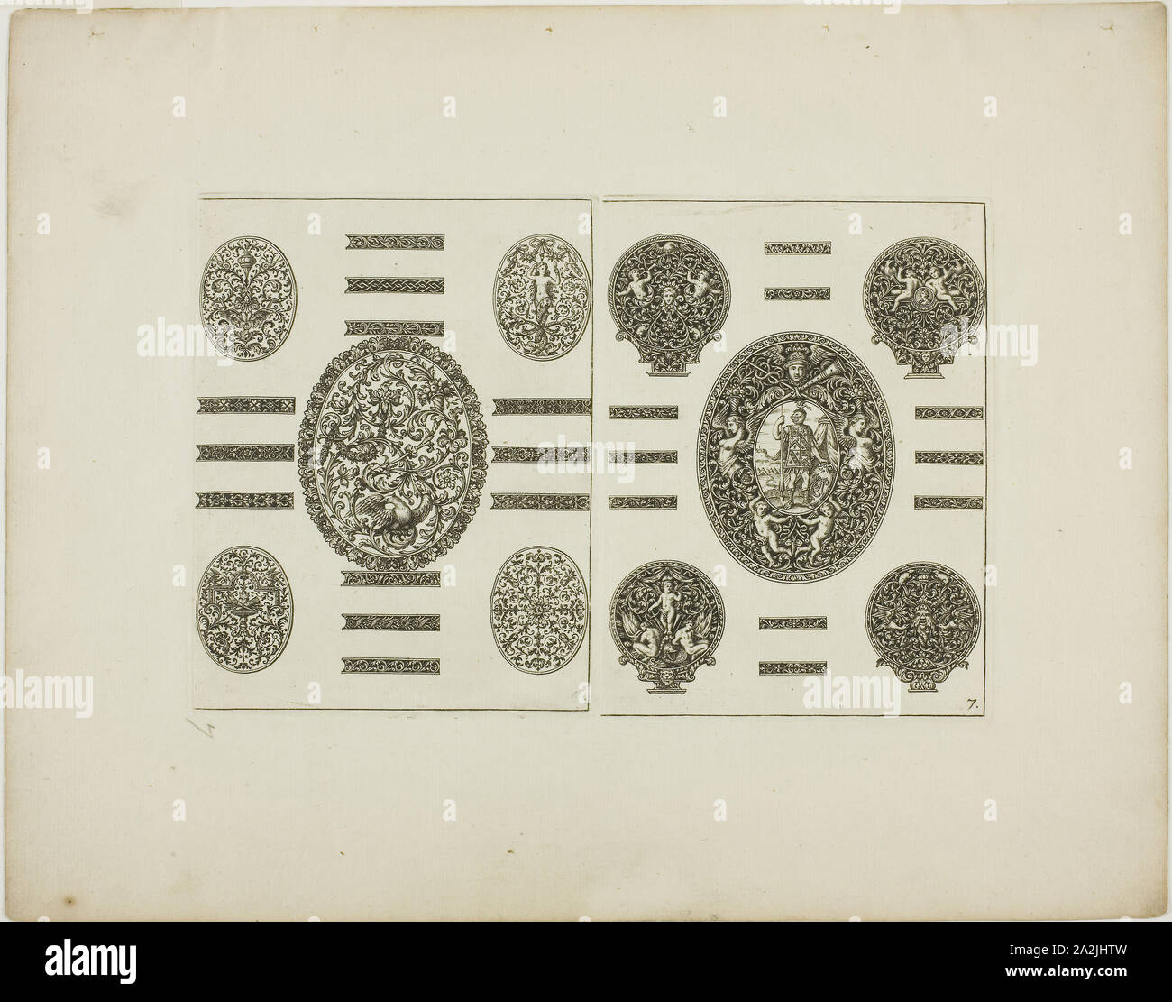 Platte Sieben, von Buch des Ornaments, 1704, Simon Gribelin II, Französisch, 1661-1733, Frankreich, Gravur auf Papier, 132 x 203 mm (Bild/Platte), 233 × 295 mm (Blatt Stockfoto