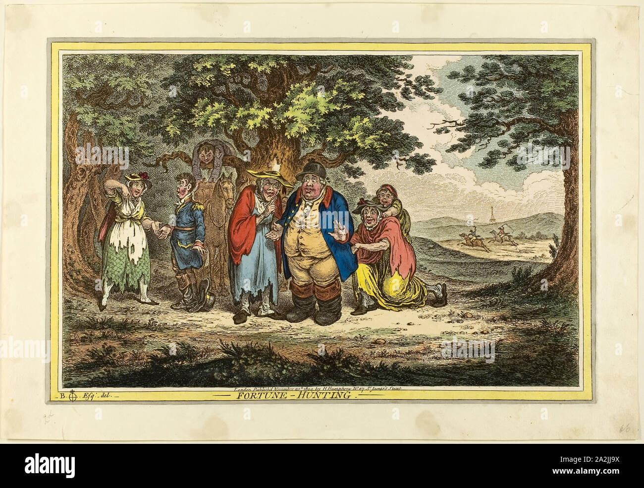Fortune-Hunting, Veröffentlicht November 20, 1804, James Gillray (Englisch, 1756-1815), von Hannah Humphrey (Englisch, c. veröffentlicht. 1745-1818), England, handkolorierte Radierung auf Papier, 247 x 375 mm (Bild), 257 x 382 mm (Platte), 300 x 440 mm (Blatt Stockfoto