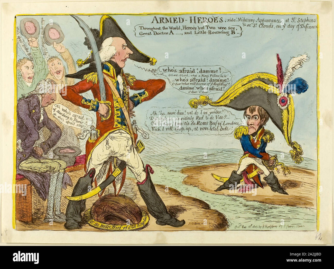 Bewaffnete Helden, 1803, James Gillray (British, 1756-1815), von Hannah Humphrey (Englisch, c. veröffentlicht. 1745-1818), England, Ätzen, mit hand-Färbung, auf Papier Stockfoto