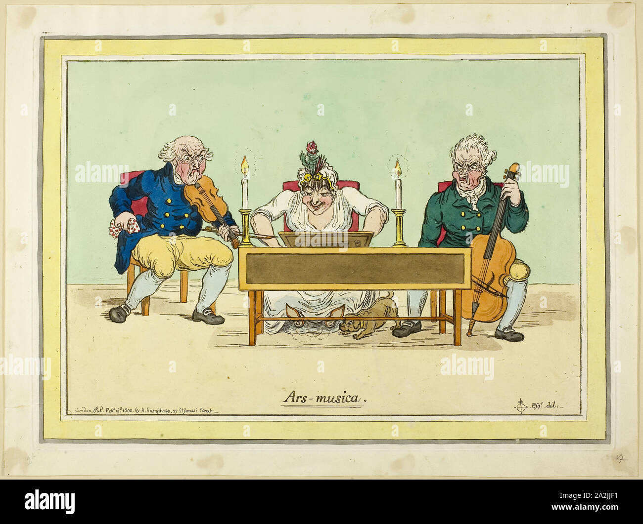 Ars Musica, veröffentlicht im Februar 16, 1800, James Gillray (Englisch, 1756-1815), nach Brownlow Norden (Englisch, 1778-1829), England, handkolorierte Radierung auf Papier, 250 × 350 mm (Bild), 261 × 360 mm (Platte), 296 × 395 mm (Blatt Stockfoto