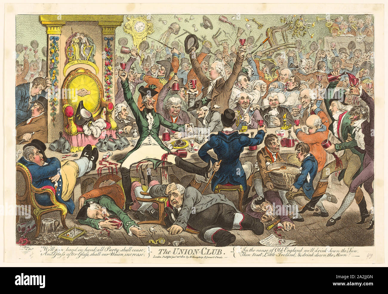 Die Union Club, veröffentlicht im Januar 21, 1801, James Gillray (Englisch, 1756-1815), von Hannah Humphrey (Englisch, c. veröffentlicht. 1745-1818), England, handkolorierte Radierung auf Papier, 283 x 440 mm (Bild), 304 x 445 mm (Platte), 318 × 464 mm (Blatt Stockfoto
