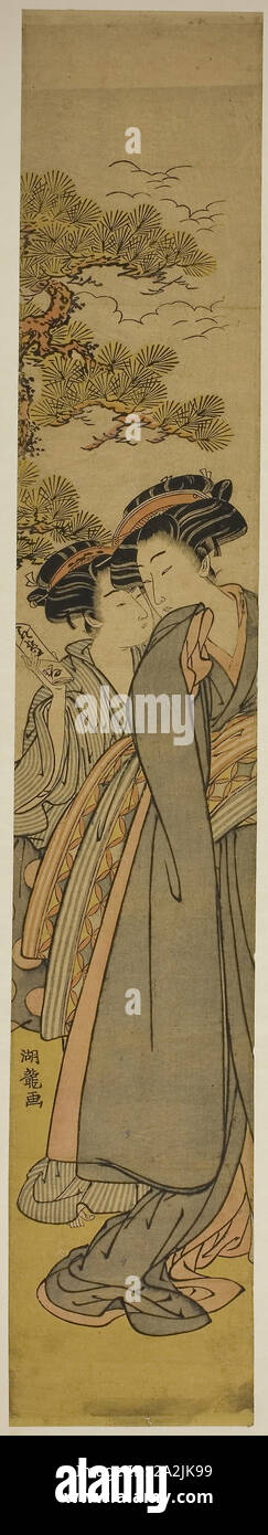 Ein Liebesbrief, C. 1777, Isoda Koryusai, Japanisch, 1735-1790, Japan, Farbe holzschnitt, hashira-e, 27 1/8 x 4 1/2 in. Stockfoto