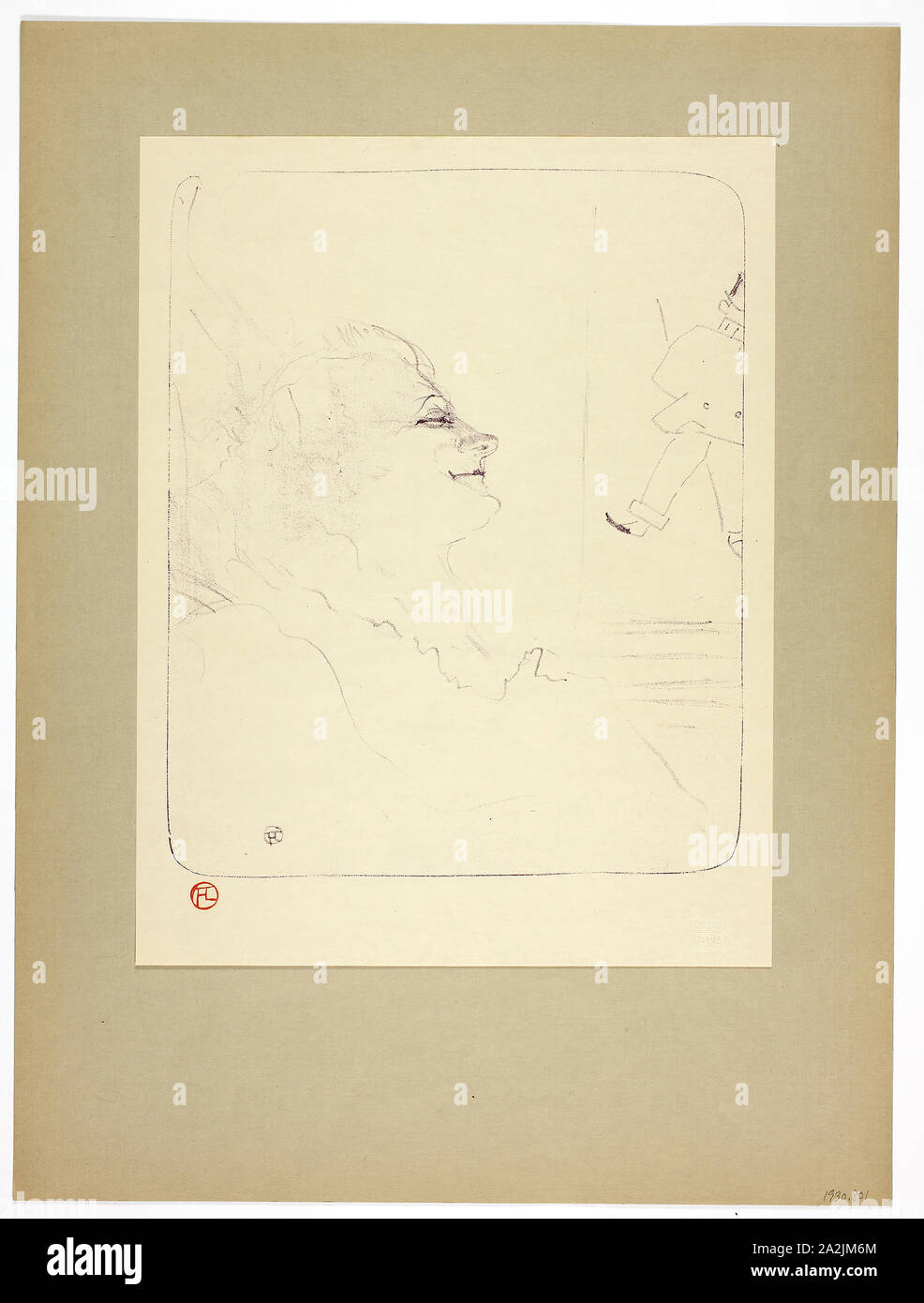 Pessima, Platte drei von Yvette Guilbert, 1898, Gedruckt 1930, Henri de Toulouse-Lautrec (Französisch, 1864-1901), von Westminster Presse (Englisch, 20. Jahrhundert), das von der Ernest Braun & Phillips (Englisch, 20. Jahrhundert), Frankreich, Lithographie (Kreide) in lila oder violett Veröffentlicht am Creme webte Papier mit Scharnieren an den oberen Ecken zu grau-braun wob Papier, 297 x 242 mm (Bild), 349 × 268 mm (Primary Support), 497 × 371 mm (sekundäre Unterstützung Stockfoto