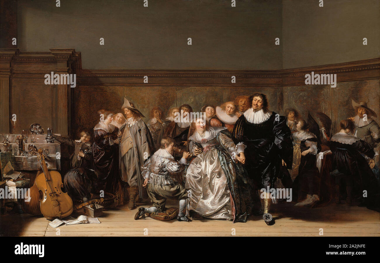 Eine elegante Gesellschaft, 1632, Pieter Codde, Niederländisch, 1599-1678, Holland, Öl auf Leinwand, 58,8 × 92,7 cm (23 1/8 x 36 1/2 in. Stockfoto