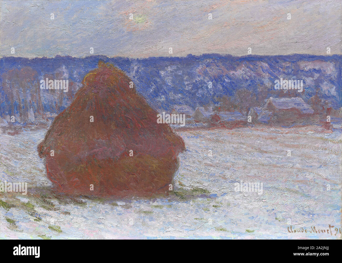Stapel von Weizen (Schnee Effekt, bewölkten Tag), 1890/91, Claude Monet, Französisch, 1840-1926, Frankreich, Öl auf Leinwand, 66 × 93 cm (26 × 36 cm Stockfoto