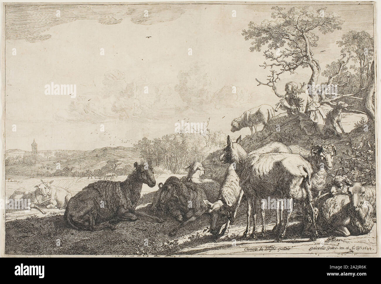 Der Hirte, 1644, Paulus Potter, Niederländisch, 1625-1654, Holland, Ätzung auf Elfenbein Bütten, 181 x 268 mm Stockfoto