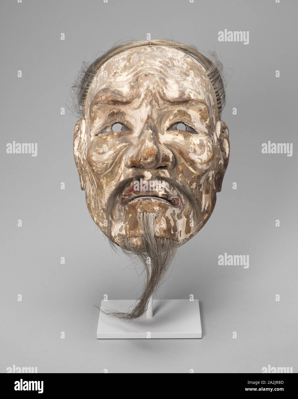 Asakurajô (Alter Mann Asakura) Noh Mask, 16. Jahrhundert, Japan, japanische Zypresse, Farben, und Rosshaar Stockfoto
