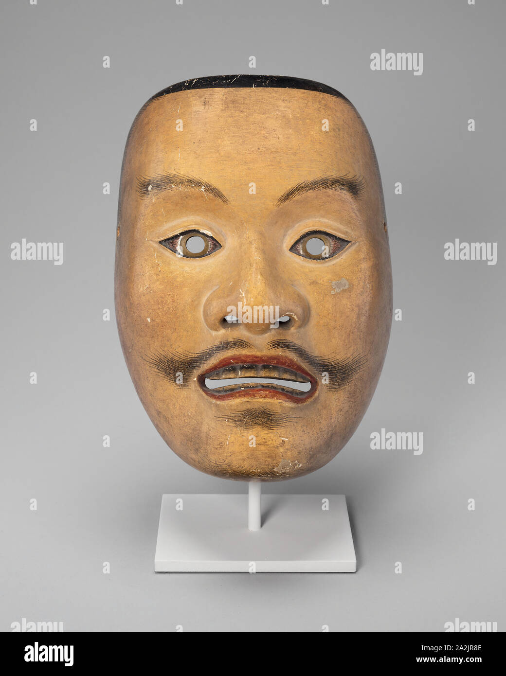 Mikazuki (männliche Gottheit) Noh Mask, 16. Jahrhundert, Japan, japanische Zypresse, Farben und Messing Stockfoto