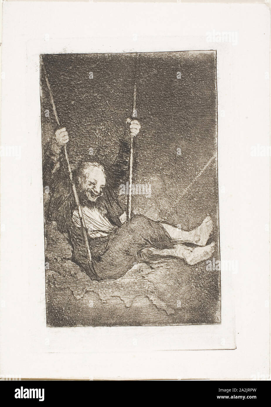 Alter Mann auf einer Schaukel, 1825/27, Francisco José de Goya y Lucientes, Spanisch, 1746-1828, Spanien, Radierung und Aquatinta brüniert und/oder lavis auf Elfenbein Papier, 163 x 105 mm (Bild), 188 x 122 mm (Platte), 225 x 162 mm (Blatt Stockfoto