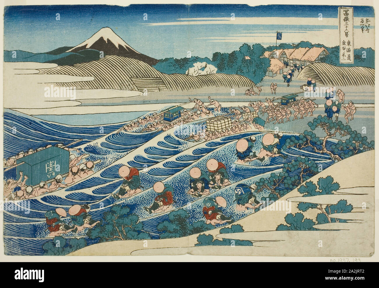 Fuji von kanaya der Tokaido (Tokaido Kanaya keine Fuji), aus der Serie 36 Ansichten des Mt. Fuji (Fugaku sanjurokkei), C. 1830/32, Katsushika Hokusai 葛飾 北斎, Japanisch, 1760-1849, Japan, Farbe holzschnitt, Oban, 24,8 x 38,8 cm (9 3/4 x 14 5/16 Zoll Stockfoto