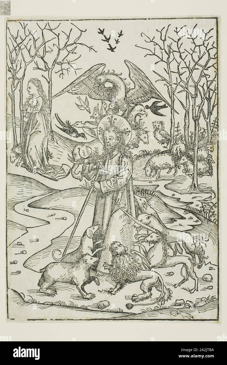 Die Tugenden des Christus und die Bosheit seiner Gegner symbolisiert durch verschiedene Vögel und Tiere (verso), Das letzte Abendmahl (recto), Seiten 66 und 65 aus der Staatskasse (schatzbehalter), 1491, Michael Wolgemut und Workshop (1434/37-1519), von Anton Koberger (Deutsch, 1440-1513), Deutschland, Holzschnitt auf Elfenbein Papier, 253 x 177 mm (Bild/Block, verso), 259 x 181 (Blatt gelegt veröffentlicht), Les Saadiens des Rois (St. Denis), C. 1867, Charles Soulier, Französisch, 1840-1875, Frankreich, Eiklar drucken, aus dem Album "Paris et ses Umgebung Stockfoto