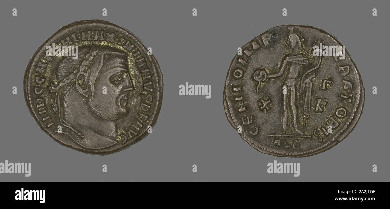 Als (Münze) Darstellung von Kaiser Galerius, AD 305/311, Römische, in Alexandria, Ägypten, antike Mittelmeer, Bronze, Diam geprägt. 2,5 cm, 7,29 g Stockfoto