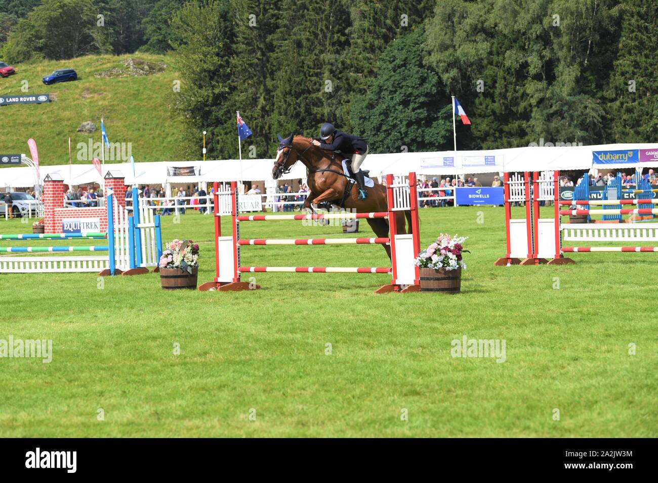 Unbekanntes Pferd und Reiter - CCI 4* Kategorie - Blairs Castle International Horse Trials - 12.08.2019 Perthshire. Stockfoto