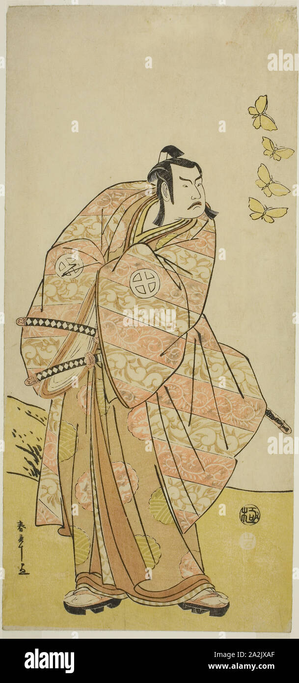 Der Schauspieler Otani Hiroji III als Makino Arataro Tokizumi im Spiel Hana keine O-Edo Masakado Matsuri, durchgeführt an der Ichimura Theater im elften Monat, 1789, C. 1789, Shunsho Katsukawa 勝川 春章, Japanisch, 1726-1792, Japan, Farbe holzschnitt, hosoban, 31,8 x 14,8 cm (12 1/2 x 5 13/16 in Stockfoto