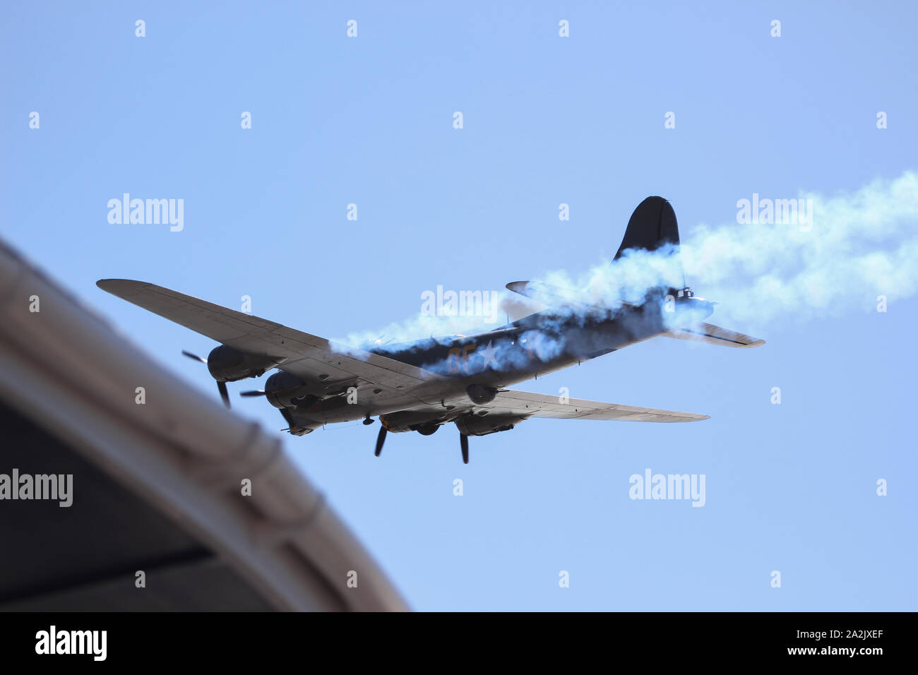 Eine Boeing B-17 G Flying Fortress 1945 am Blackpool Airshow gebaut. In den 1990er Film 'Memphis Belle". G-BEDF. Stockfoto