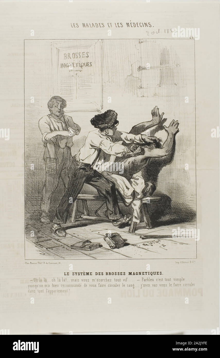 Die magnetischen Bürste Methode (Tafel 21), 1843, Charles Émile Jacque, Französisch, 1813-1894, Frankreich, Lithographie in Schwarz auf Elfenbein webte Papier, 235 × 184 mm (Bild), 351 × 234 mm (Blatt Stockfoto