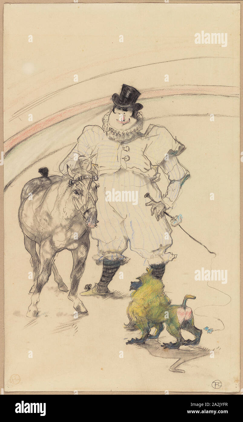 Im Circus: Ausgebildetes Pony und Pavian, 1899, Henri de Toulouse-Lautrec, Französisch, 1864-1901, Frankreich, Pastell- und Graphit auf Creme webte Papier, 439 × 267 mm. Stockfoto