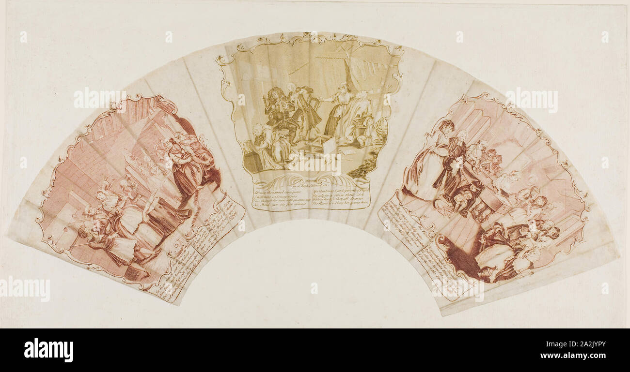 Platten vier, fünf und sechs vom Fortschritt, 1732/61, William Hogarth, Englisch, 1697-1764, England, drei Radierungen ist eine Hure aus drei Platten, zwei in roter Tinte und einer in Olivgrün Tinte, auf Creme webte Papier, legte sich auf Off-white Bütten, 130 × 155 mm (Bild/Platte, links), 130 x 150 mm (Bild/Platte, Mitte), 144 × 140 mm (Bild/Platte, rechts), 155 × 501 mm (Primary Support), 296 × 510 mm (sekundäre Unterstützung Stockfoto