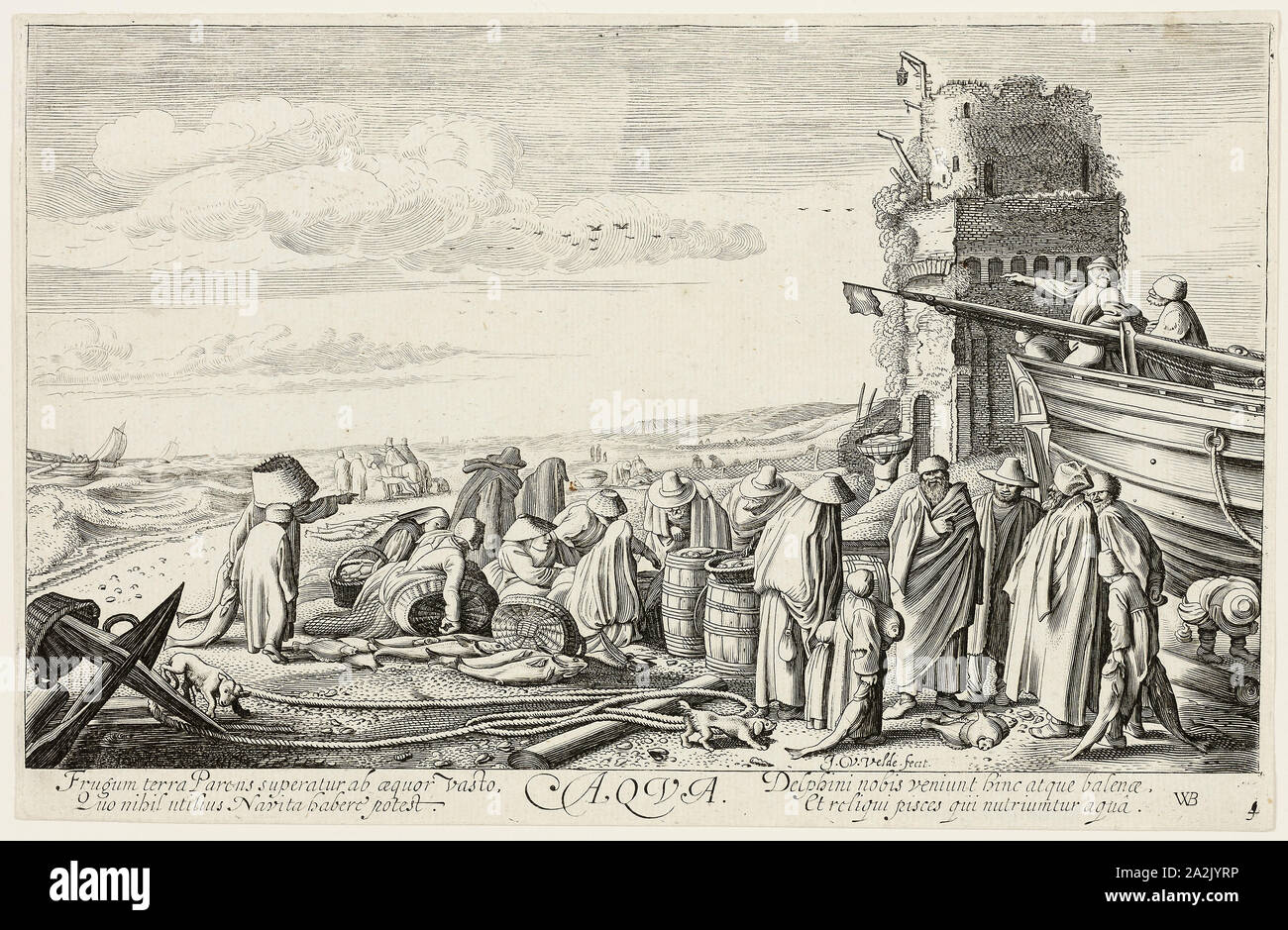 Wasser, Platte Drei Von Den Vier Elementen, 1622, Jan Van De Velde Ii  (Niederländisch, C 1593-1641), Nach Willem Buytewech (Niederländisch,  1591/92-1624), Holland, Ätzen Und Gravur Auf Elfenbein Bütten, 173 × 285 Mm  (Bild), 190 × 290 Mm (Blatt ...