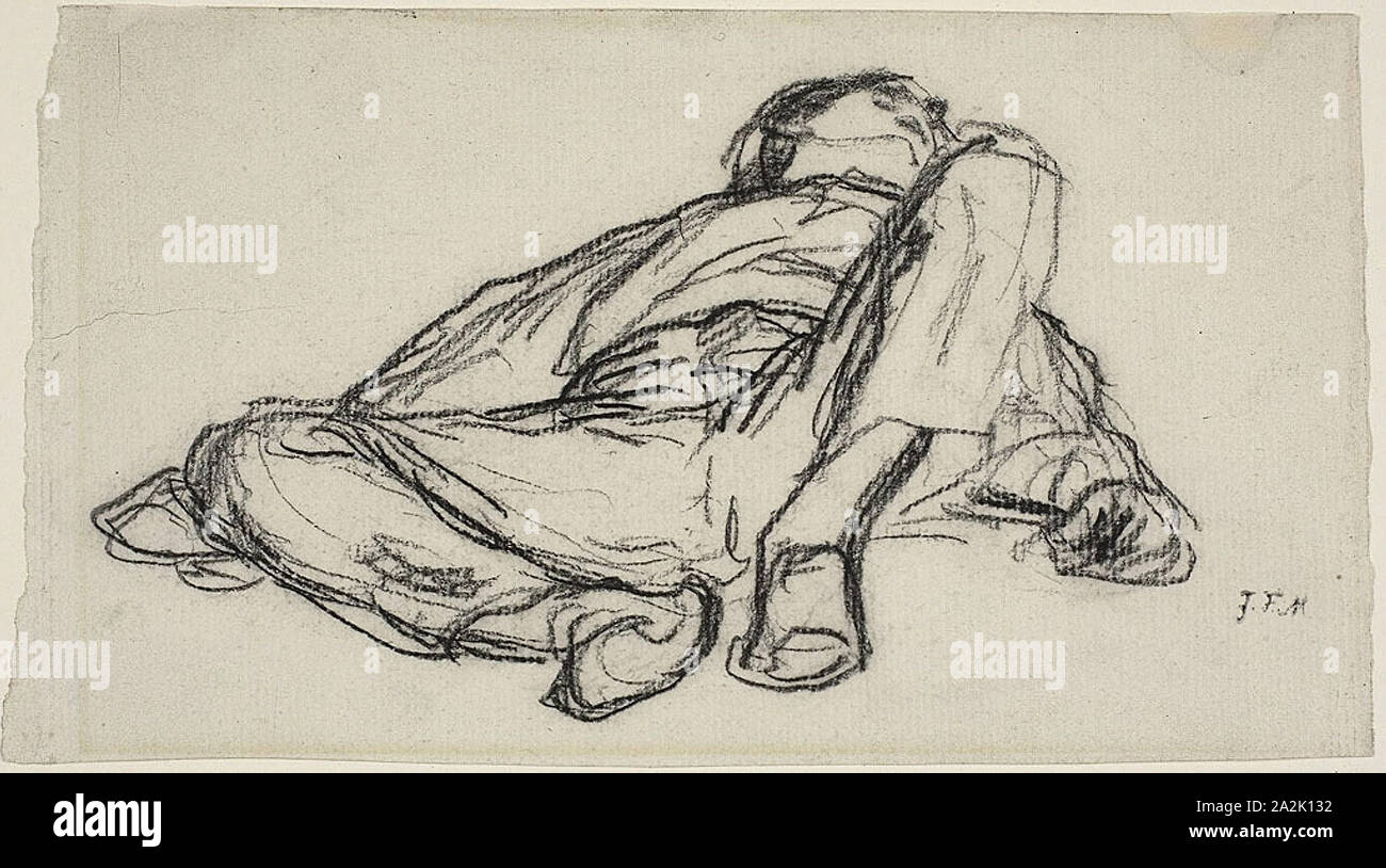 Schlafen Bauer, C. 1865, Jean François Millet, Französisch, 1814-1875, Frankreich, Holzkohle, auf Elfenbein Bütten, 118 × 215 mm. Stockfoto