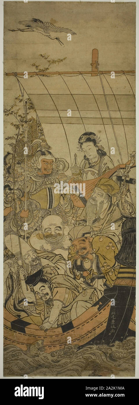 Der Schatz Schiff, C. 1778, Kitao Shigemasa, Japanisch, 1739-1820, Japan, Farbe holzschnitt, vertikale Oban Diptychon, 26 1/2 x 9 1/4 Zoll Stockfoto