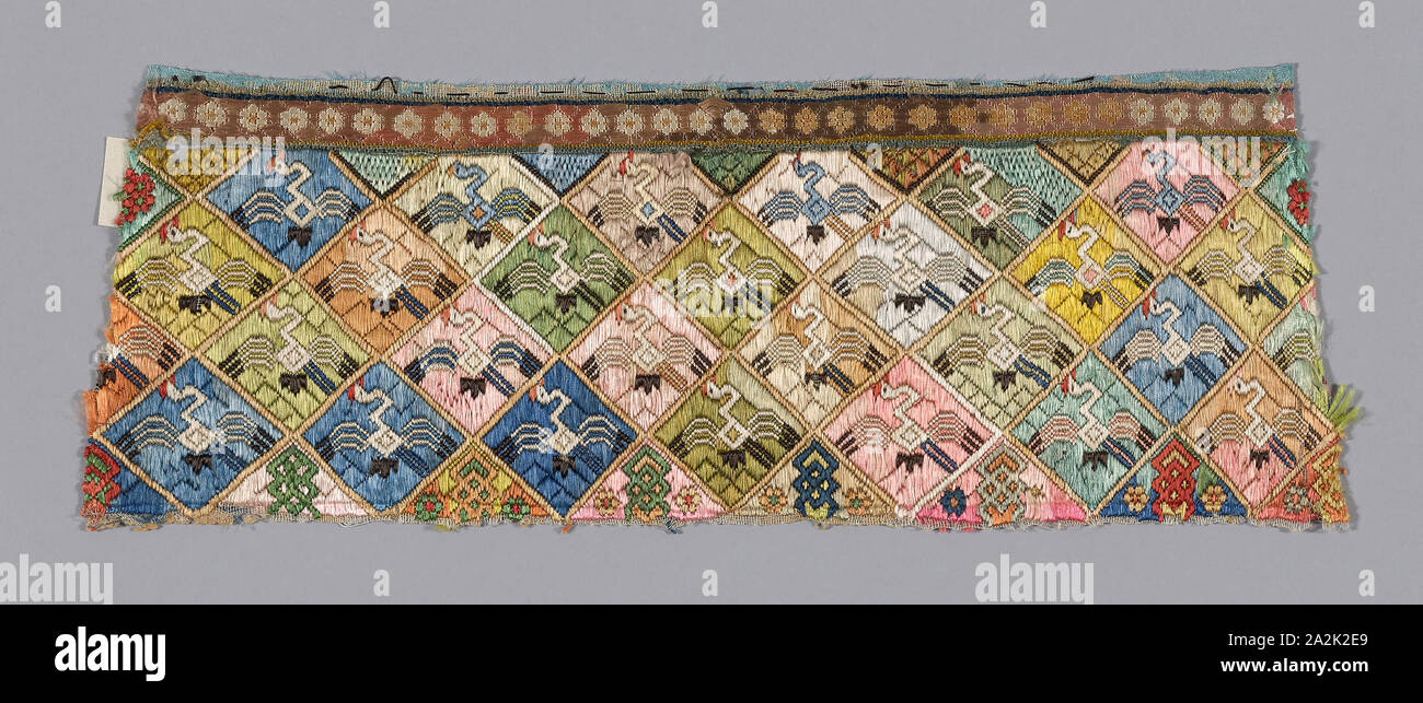 Fragment (Hose Band), Qing Dynastie (1644 - 1911), 1875/1900, Han-Chinese, China, Design in Weiß und Blau Krane bestickt auf Gaze., 12,6 × 34,5 × 13 cm (5 1/2 in. Stockfoto