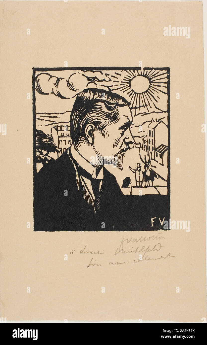 Selbstbildnis, 1891, Félix Edouard Vallotton, Französisch, geboren in der Schweiz, 1865-1925, Frankreich, Holzschnitt in Schwarz auf Tan webte Papier, 132 × 106 mm. Stockfoto