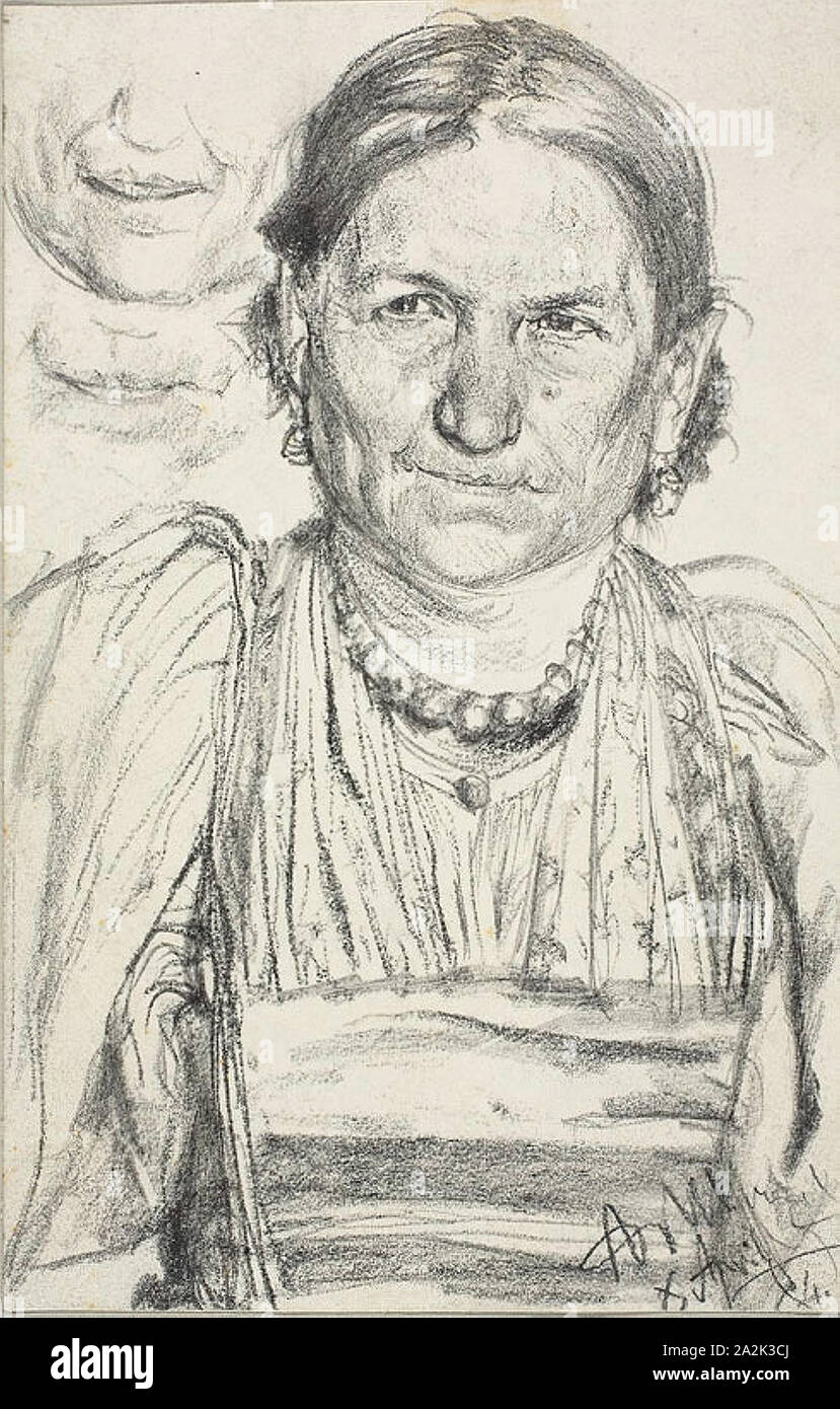 Porträt einer Bäuerin, 1884, Adolph Menzel, Deutsch, 1815 - 1905, Deutschland, Kohle und Graphit auf Papier, 195 x 125 mm Stockfoto