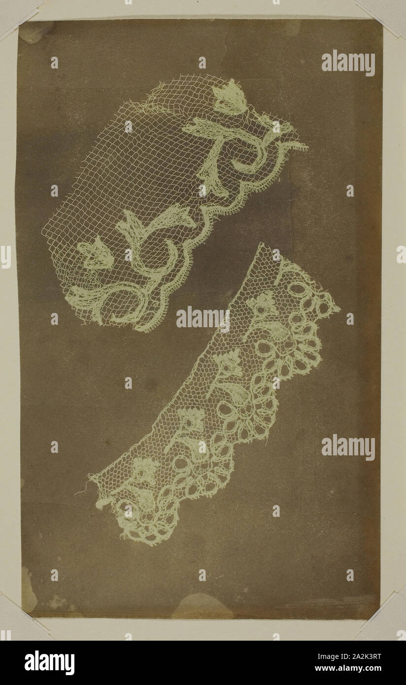 Zwei Botschaften von Spitze, C. 1838/42, William Henry Fox Talbot, Englisch, 1800 - 1877, England, Photogenen Zeichnung, 18,4 × 11,1 cm (Bild/Papier Stockfoto