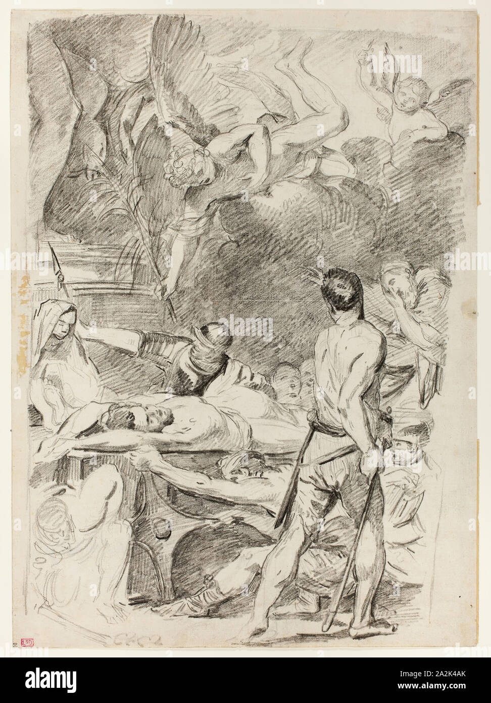 Das Martyrium der Heiligen Processus und Martine, n.d., Jean Bernard Restout (Französisch, 1732-1797), nach Valentin de Boulogne (Frankreich, 1594-1632), Frankreich, Schwarze Kreide, auf Elfenbein Bütten, 377 × 276 mm. Stockfoto