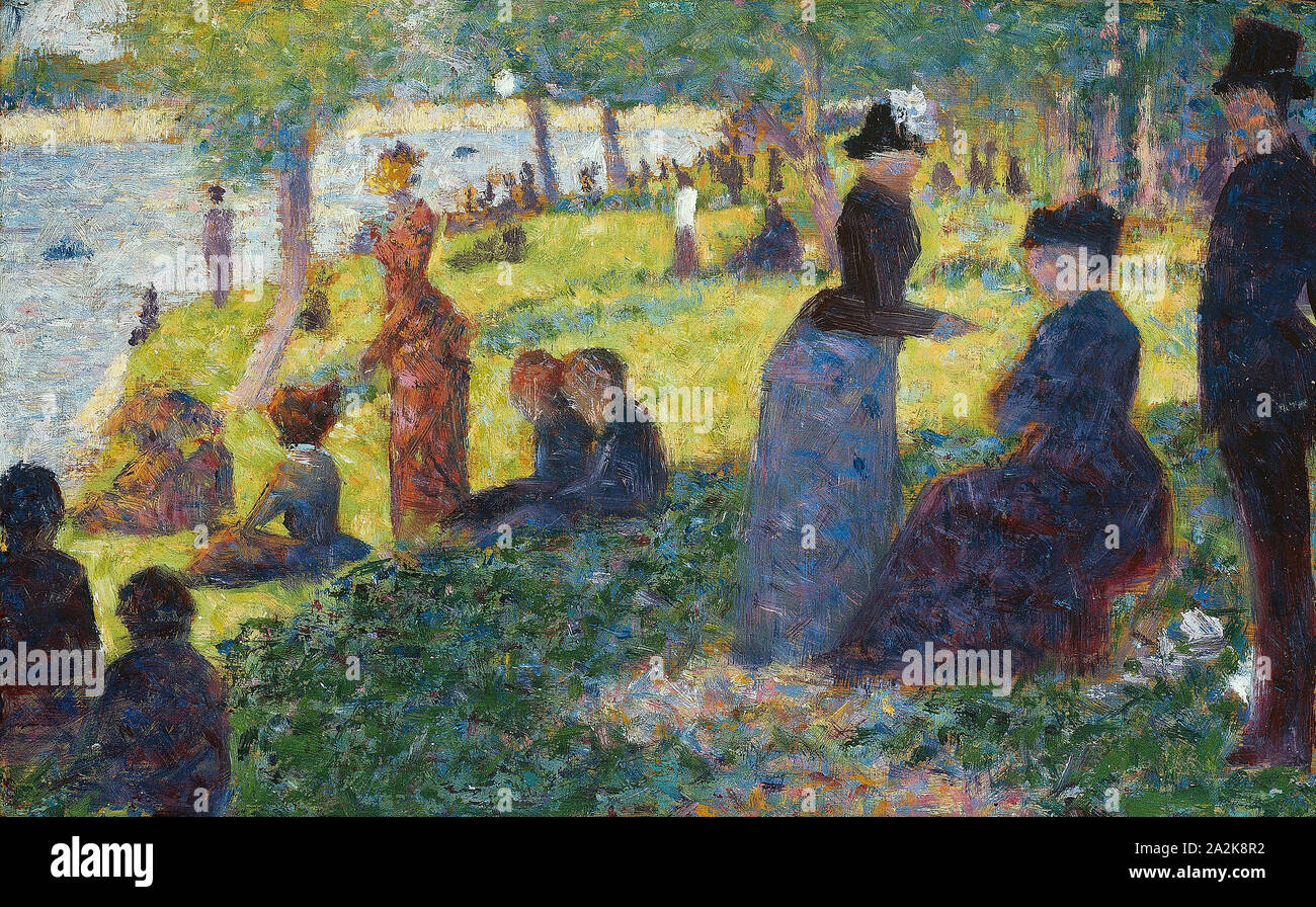 Öl Skizze für La Grande Jatte, 1884, Georges Seurat, Französisch, 1859-1891, Frankreich, Öl auf Leinwand, 6 1/8 x 9 9/16 in. (15,5 × 24,3 cm Stockfoto