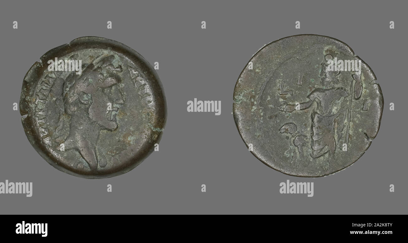 Münze Darstellung Kaiser Antoninus Pius, AD 149/150, Römische, in Alexandria, Ägypten, Ägypten, Bronze, Diam geprägt. 2,9 cm, 11,36 g Stockfoto