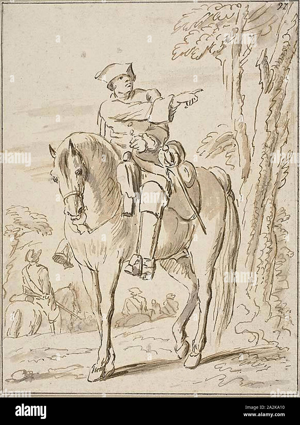 Pferdesport, n.d., Charles Parrocel, Französisch, 1688-1752, Frankreich, Feder und Tinte, braun mit Pinsel und grau-braun Waschen, auf Elfenbein Bütten, Auf festem Bütten gespitzt, 220 × 166 mm. Stockfoto
