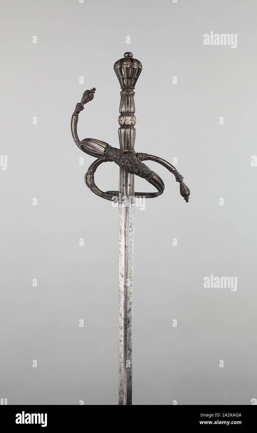 Rapier aus dem 19. Jahrhundert in der Mitte des 16. Jahrhundert Stil, Westeuropäischen, evtl. Französisch, Europa, Western, Stahl mit Vergoldung, Insgesamt L 128,3 cm (50 1/2 in. Stockfoto