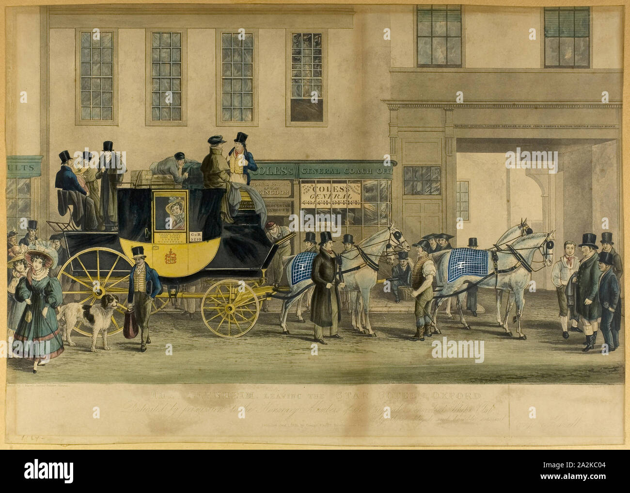 Der Blenheim, verlassen das Star Hotel, Oxford, 1831, William Havell, Englisch, 1782-1857, England, Aquatinta, erhöhte mit Aquarell auf Papier Stockfoto