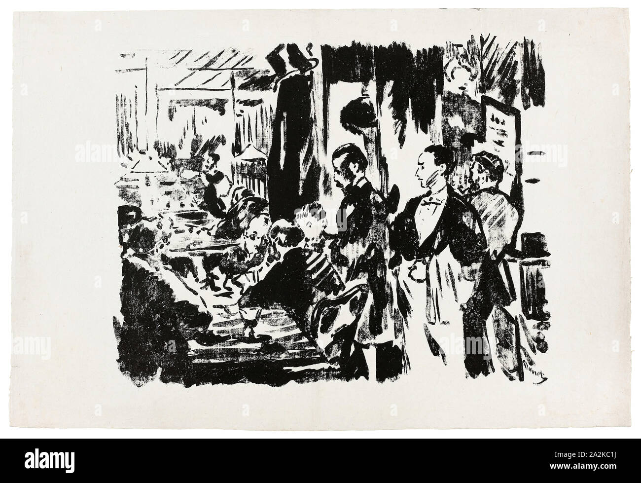 Im Café (unveröffentlicht), 1874, Édouard Manet (Französisch, 1832-1883), gedruckt von Lefman et Compagnie (Französisch, 19. Jahrhundert), Frankreich, Gillotage in Schwarz auf Elfenbein China Papier, 270 × 339 mm (Bild), 325 × 482 mm (Blatt Stockfoto