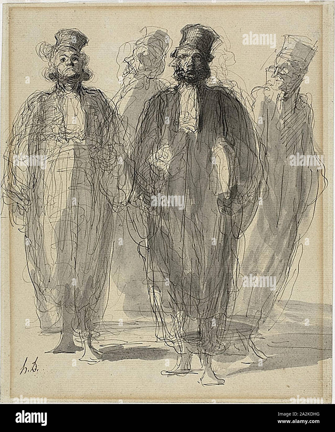 Vier Rechtsanwälte, 1867/1870, Honoré Victorin Daumier, Französisch, 1808-1879, Frankreich, Feder und schwarzer Tusche und Pinsel in Grau waschen, gräulich-creme Bütten, unten an den cremefarbenen webte Papier, 271 x 225 mm Stockfoto