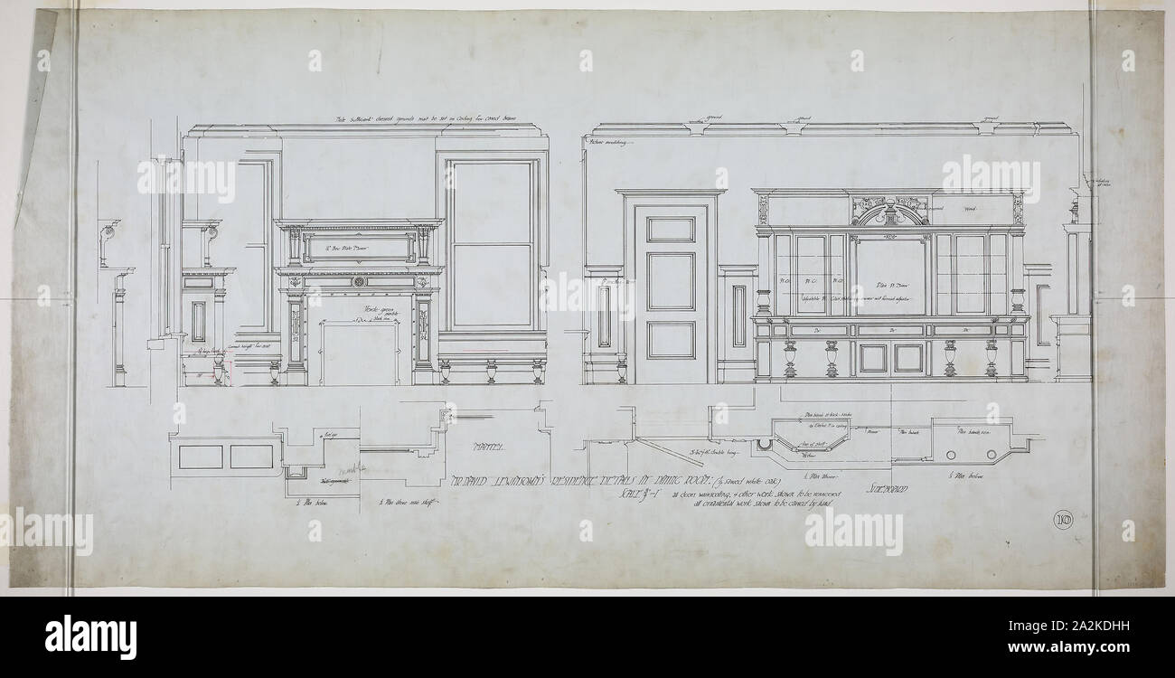 David Lewinsohn House, Chicago, Illinois, Esszimmer Ansichten und Details, 1898, Fritz Friedrich L. Foltz, Amerikanische, geboren in Deutschland, 1843-1915, Chicago, Tinte auf Leinwand, 46,5 × 91 cm (18 × 35 5/16 13/16 in Stockfoto