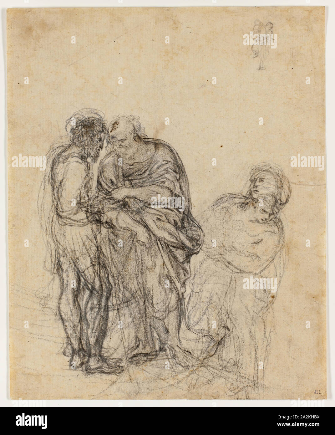 Abbildung Stück, n.d., Domenichino, Italienisch, 1581-1641, Italien, Schwarze Kreide auf Elfenbein Bütten, 390 x 290 mm Stockfoto