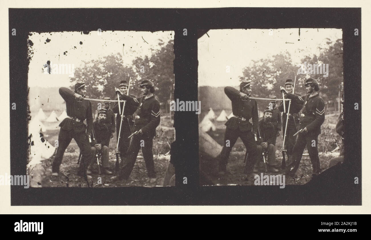 Untitled, 1850 - 1900, Arist unbekannt, möglicherweise durch Mathew Brady, American, 19. Jahrhundert, United States, Eiklar drucken, Stereo, 8 x 7,7 cm (linkes Bild), 8,1 x 7,5 cm (Bild rechts), 10,2 x 18,1 cm (Papier), 35,4 x 27,9 cm (mount Stockfoto