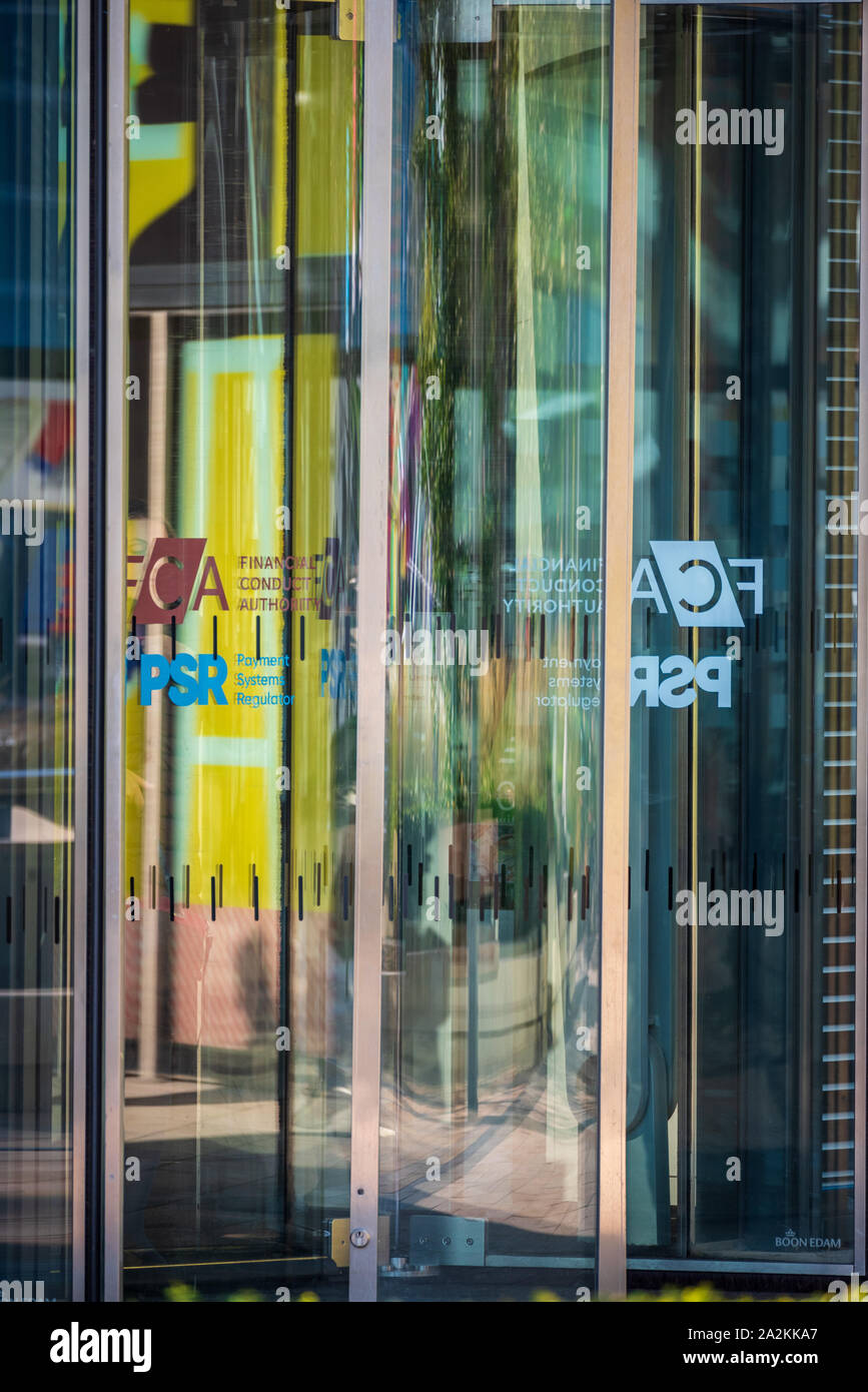 FCA Financial Conduct Authority HQ Eingang im Internationalen Viertel, Stratford East London - eröffnet Architekten Rogers Stirk Harbour 2018 + Partner Stockfoto