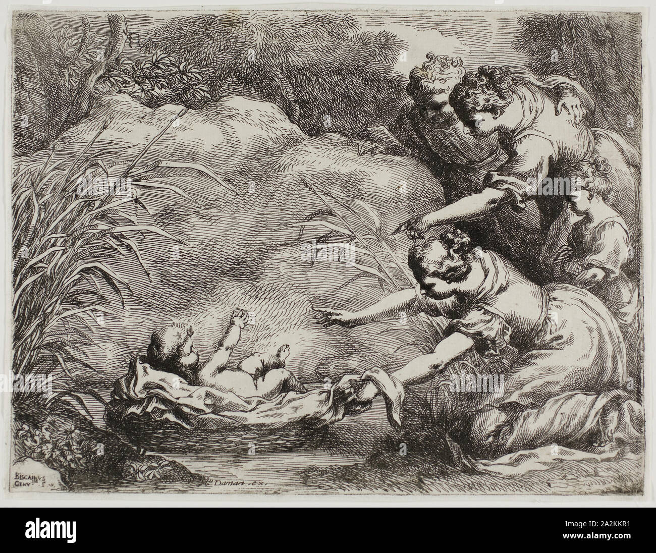 Die Feststellung des Mose, C. 1655, Bartolomeo Biscaino, Italienisch, bevor 1629-1657, Italien, Ätzung auf Elfenbein Bütten, 189 x 244 mm Stockfoto