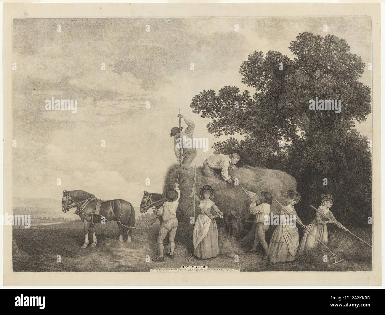 Hay-Makers, 1791, George Stubbs, Englisch, 1724-1806, England, Walze Gravur, mit Roulette, auf Elfenbein Bütten, 484 × 685 mm (Bild/Platte), 537 × 713 mm (Blatt Stockfoto