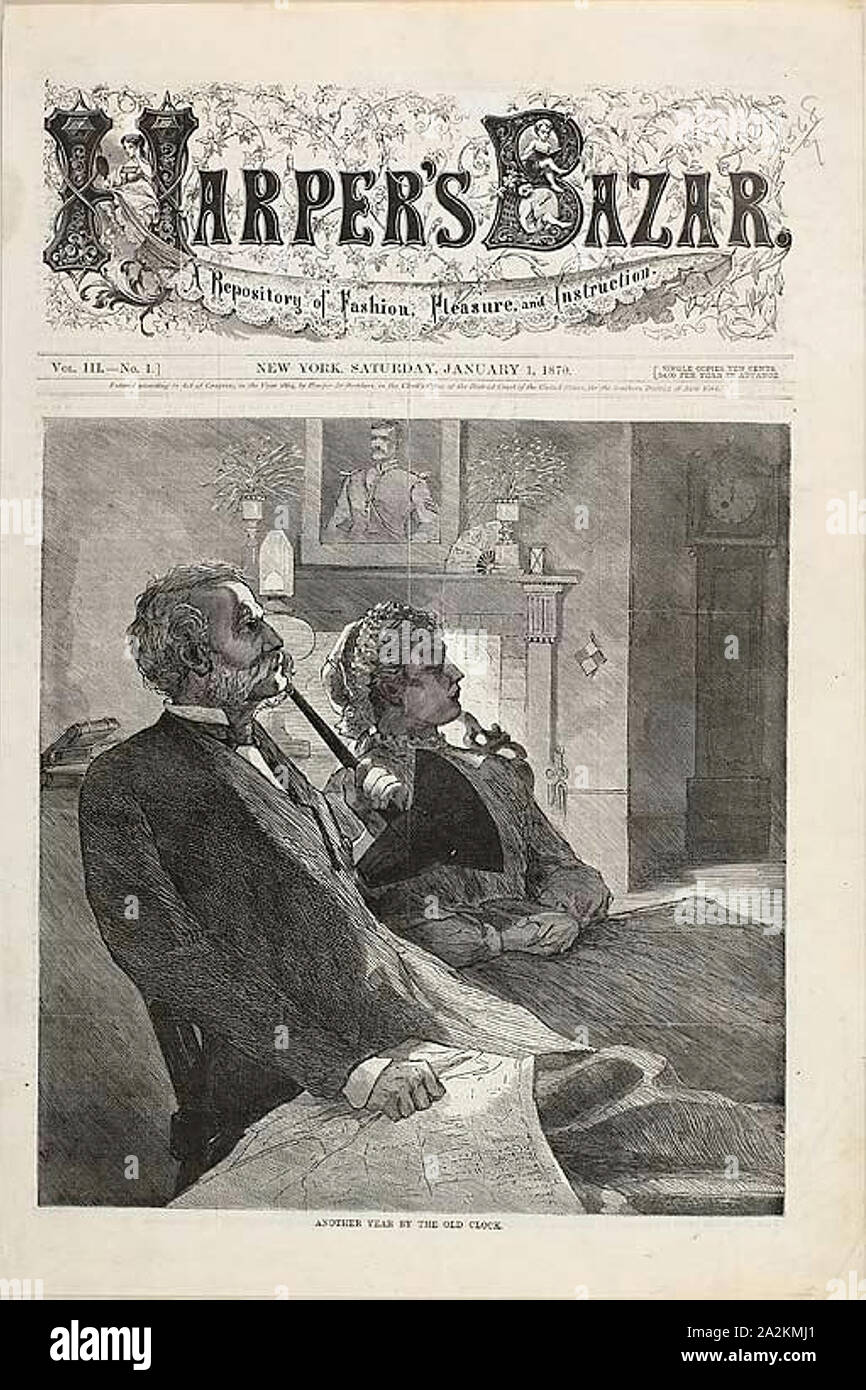 Ein weiteres Jahr durch die alte Uhr, veröffentlicht im Januar 1, 1870, Winslow Homer (American, 1836-1910), das von Harper's Bazar (Amerikanisch, gegründet 1867), United States, Holzstich auf Papier, 250 x 236 mm (Bild), 403 x 274 mm (Blatt veröffentlicht. Stockfoto