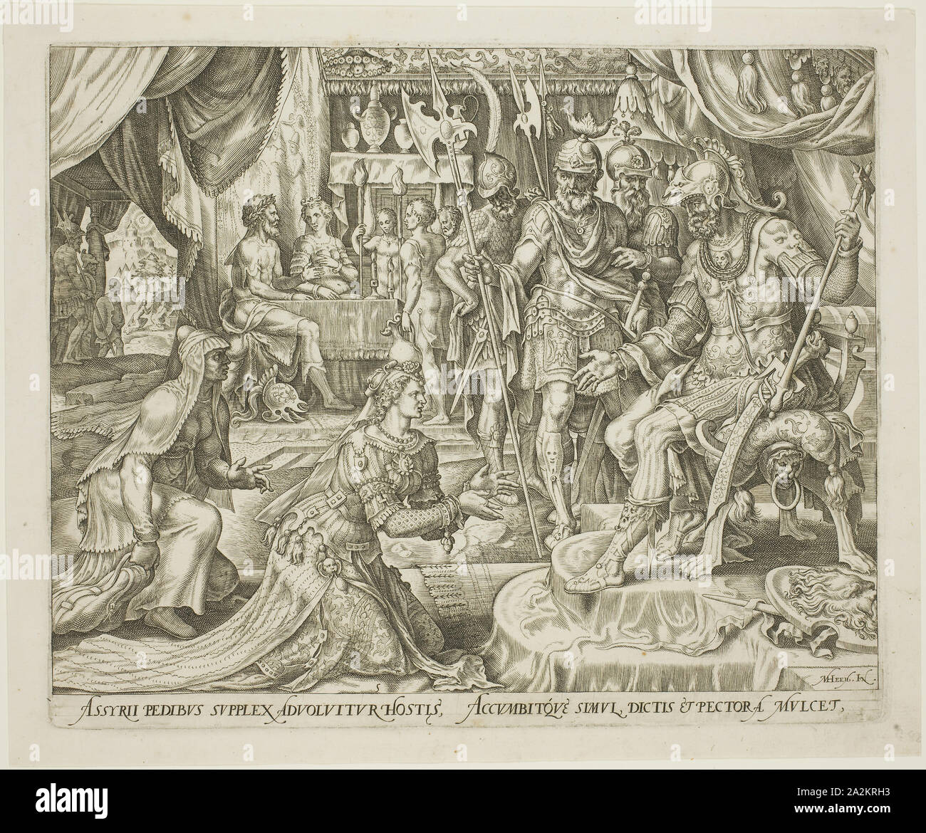 Judith Holofernes, Platte präsentiert fünf aus der Geschichte von Judith und Holofernes, 1564, Philip Galle (Niederländischen, 1537-1612), nach Maarten van Heemskerck (Niederländisch, 1498-1574), Niederlande, Gravur in Schwarz auf Elfenbein Papier, 203 x 248 mm (Bild), 205 x 251 mm (Platte), 228 x 274 mm (Blatt festgelegt Stockfoto