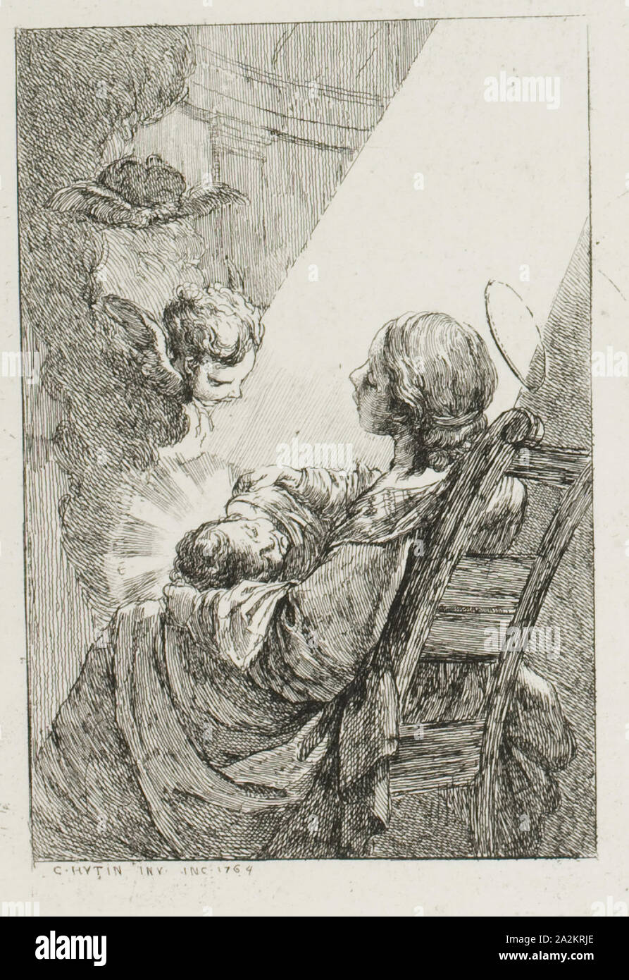 Die Jungfrau Maria mit dem Jesuskind, 1764, Charles-Fran çois Hutin, Französisch, 1715-1776, Frankreich, Radierung in Schwarz auf Weiß Bütten, 130 × 90 mm (Bild), 184 × 120 mm (Platte), 204 × 141 mm (Blatt Stockfoto
