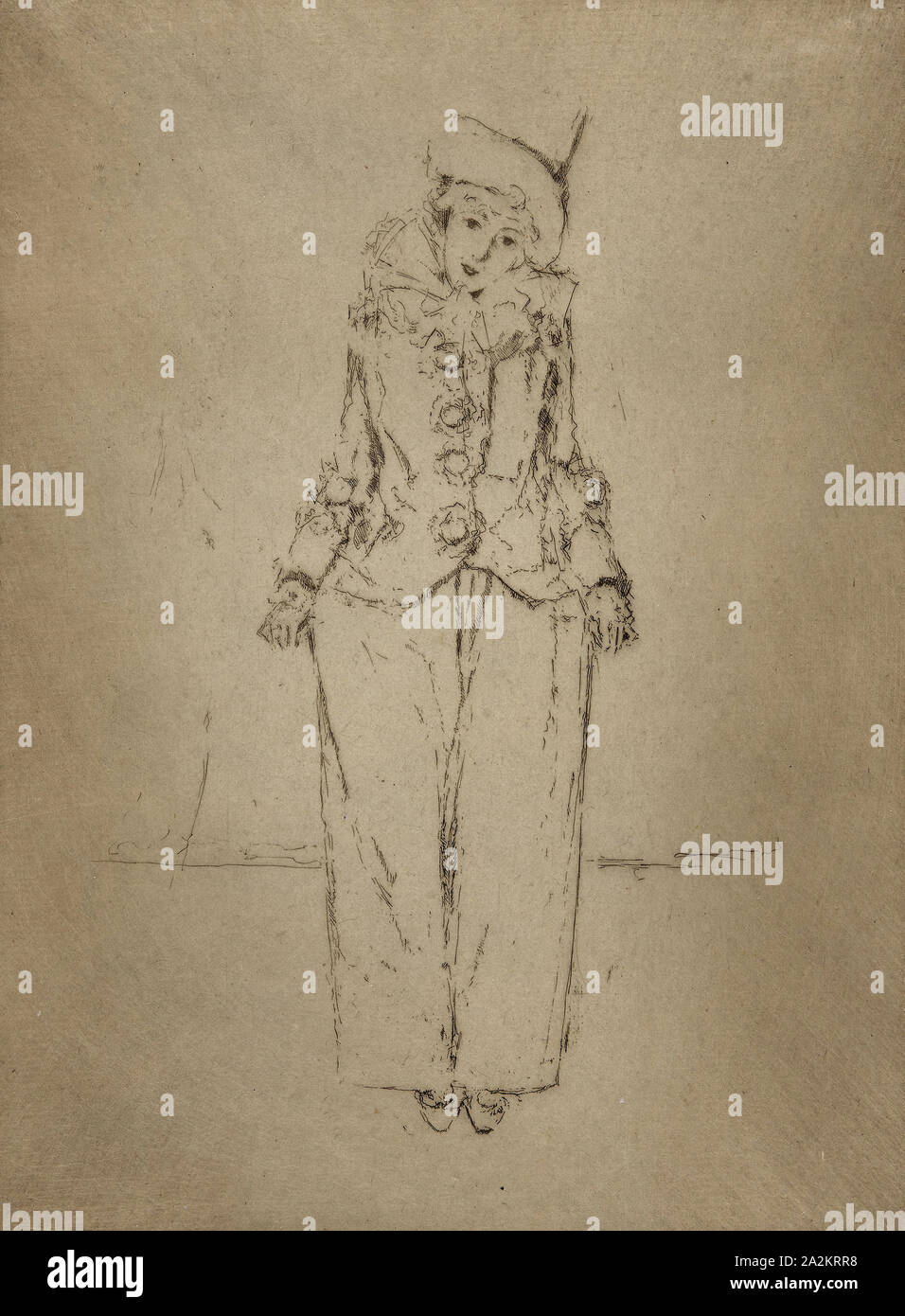 Pierrot de Pied, Porträt der Frau A.C., 1888, Theodore Roussel, Französisch, in England, 1847-1926, England gearbeitet, Radierung in Braun mit Platte Ton an den cremefarbenen Papier, 205 x 140 (Bild), 251 x 190 mm (Platte), 254 × 190 mm (Blatt, mit Registerkarte "Unterschrift" festgelegt Stockfoto
