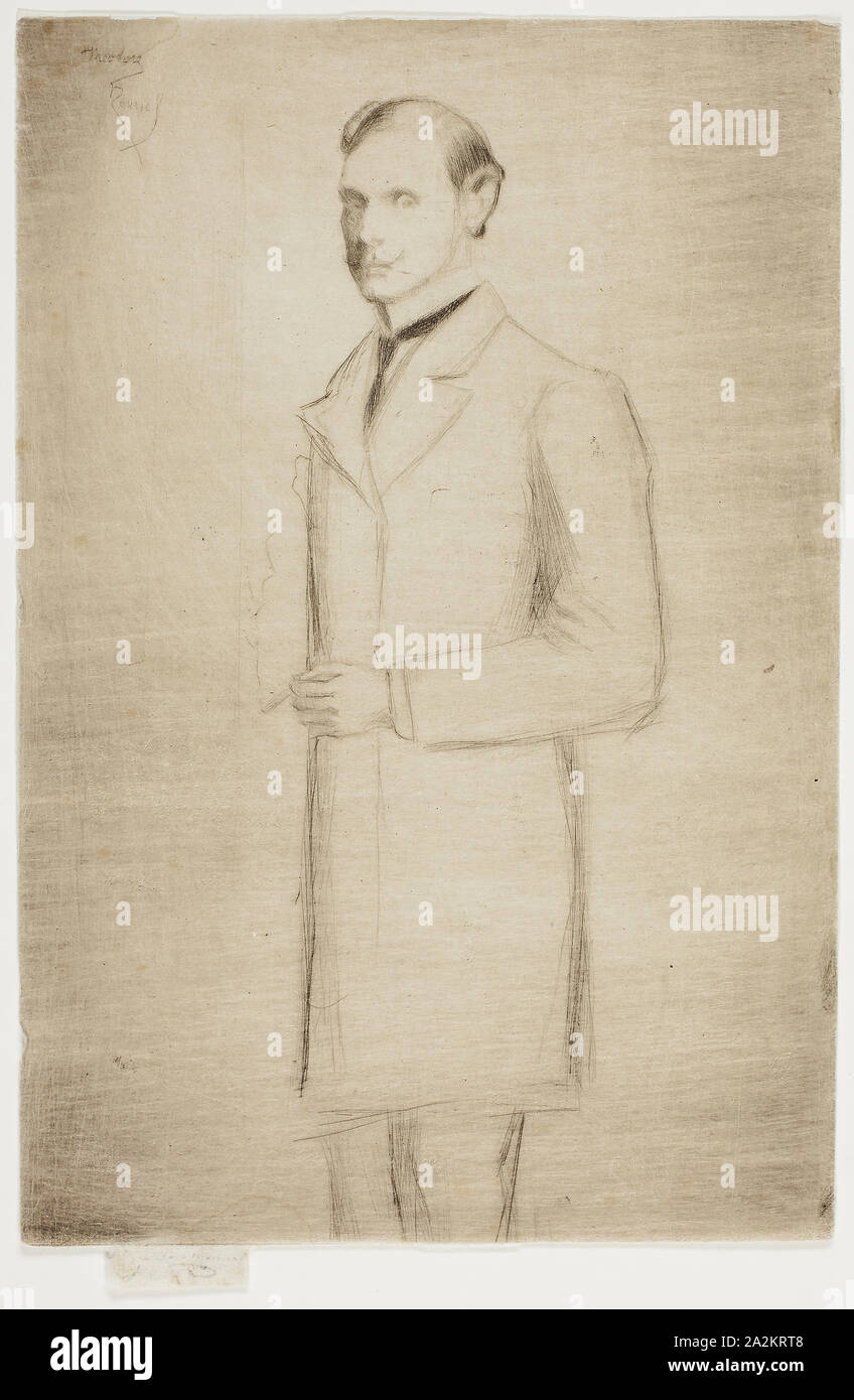 Portrait von Walter Dowdeswell, Esq., 1890, Theodore Roussel, Französisch, in England, 1847-1926, England gearbeitet, kaltnadelradierung in Braun, mit Platte Ton, auf Elfenbein japanisches Papier, 229 × 152 mm (Bild/Platte), 237 × 152 mm (Blatt Stockfoto