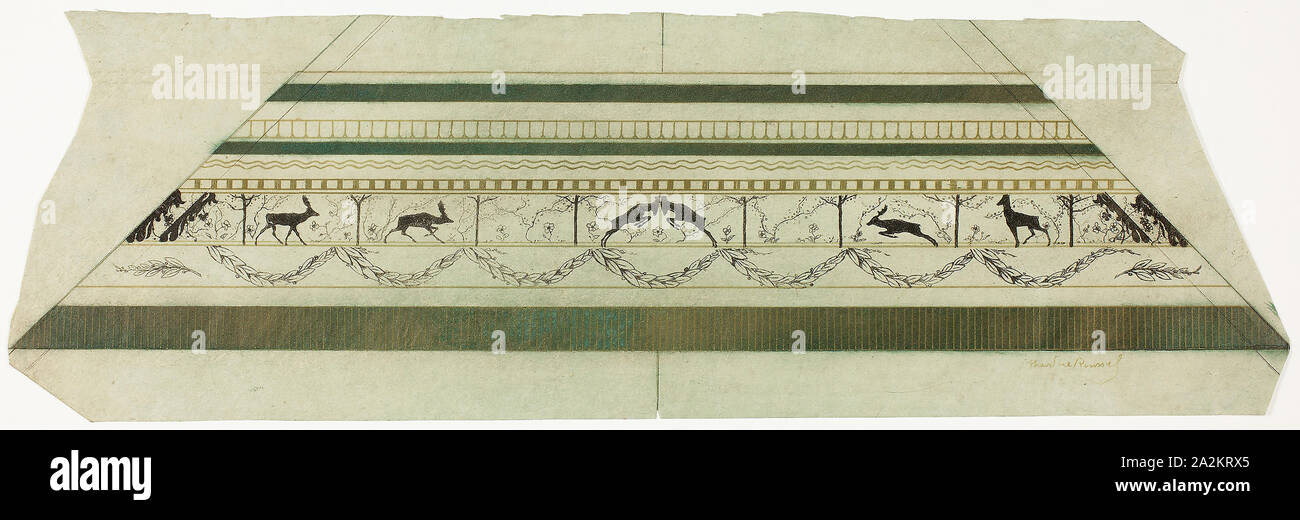 Hirsch und Blumenmuster Rahmen (unteren Rahmenteil), 1897-99, Theodore Roussel, Französisch, in England, 1847-1926, England, Ätzen und weichen Boden in schwarz, gelb-braun metallic gearbeitet, und grün-blau mit Platte Ton, auf Elfenbein japanisches Papier, 109 × 498 (Bild/Platte), 158 × 500 mm (Blatt Stockfoto